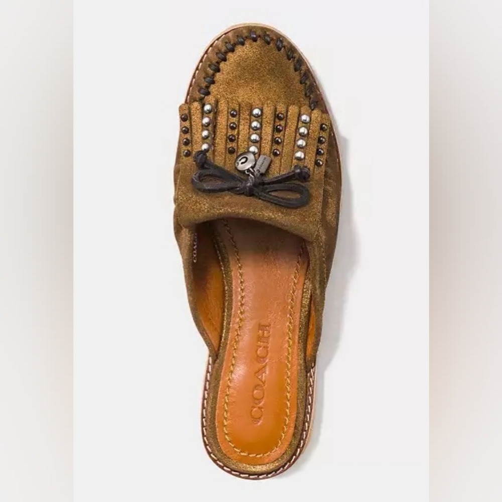 Coach Brown Suede Studded Slip-On Sandal